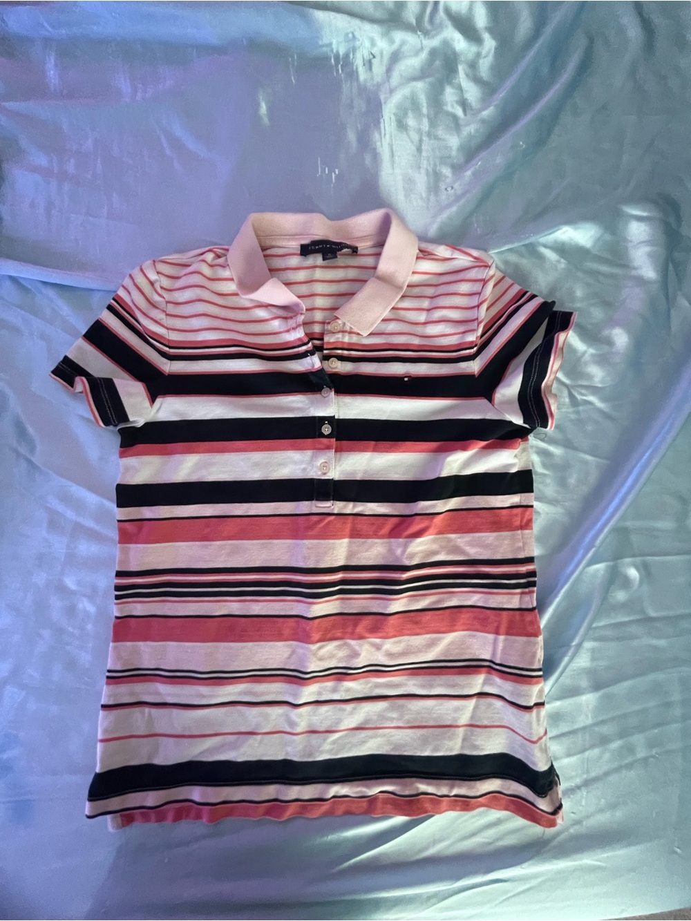 Striped Polo Top - Pink and Black